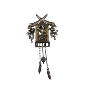 DeRosa Vintage 1940s Sterling Silver Fur Clip Cuckoo Clock